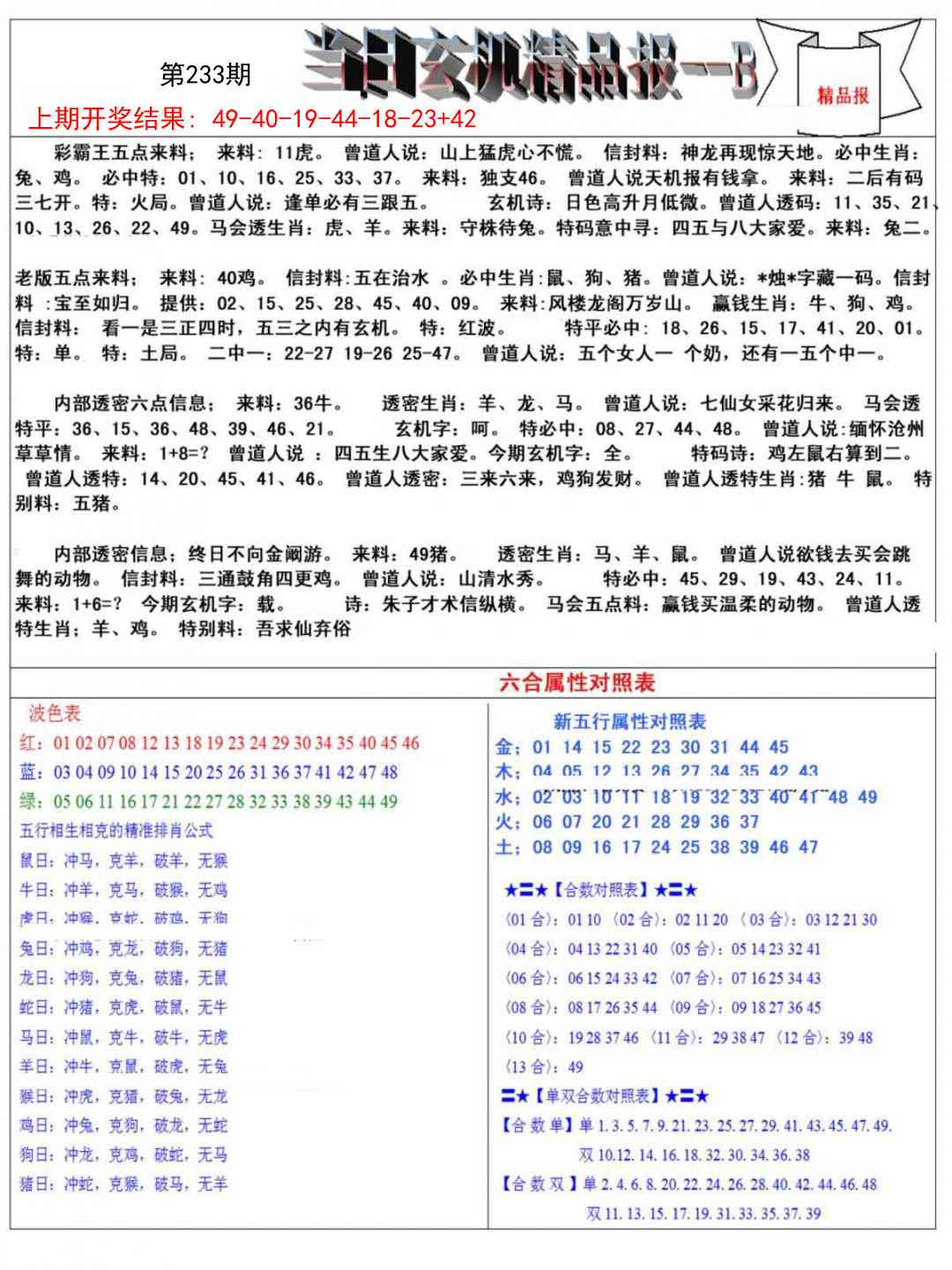 233期当日玄机精品报B[图]