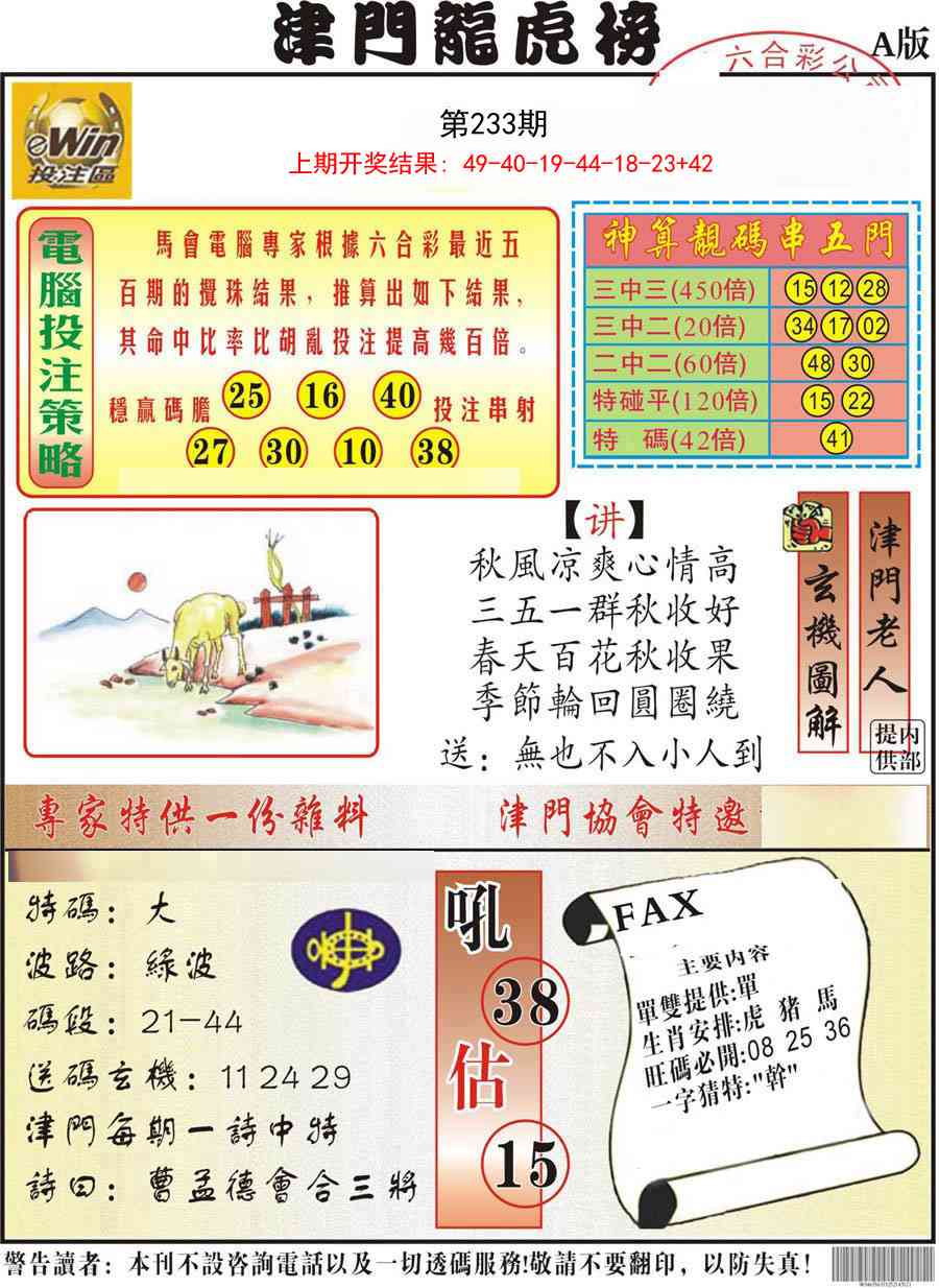 233期津门龙虎榜A[图]