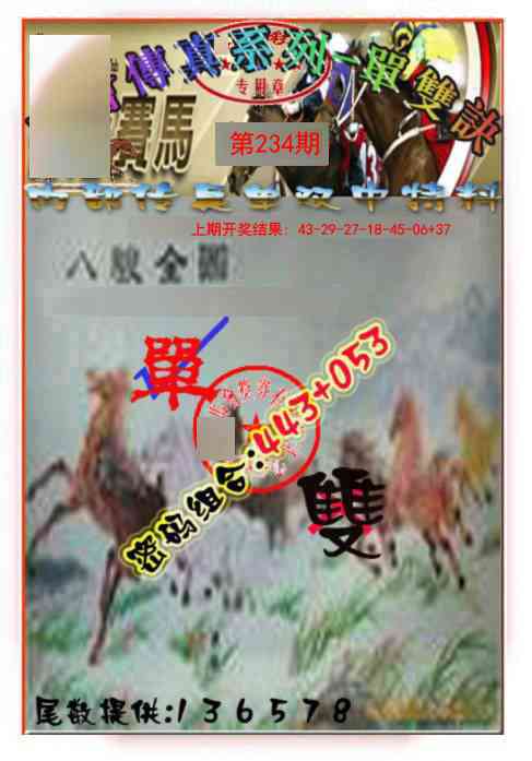 234期马会传真-单双诀[图]