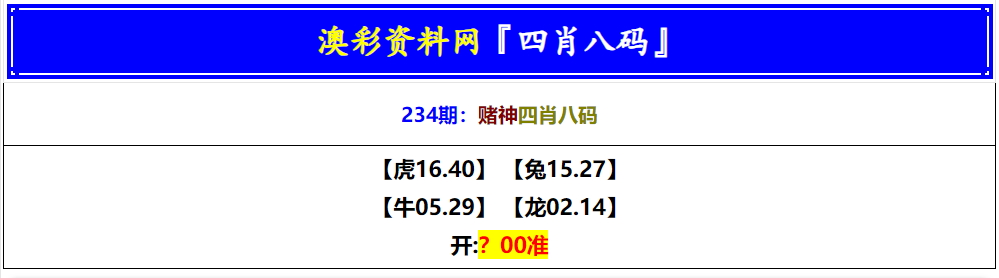 234期赌神四肖八码[图]