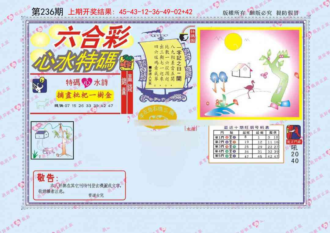 236期心水特码[图]