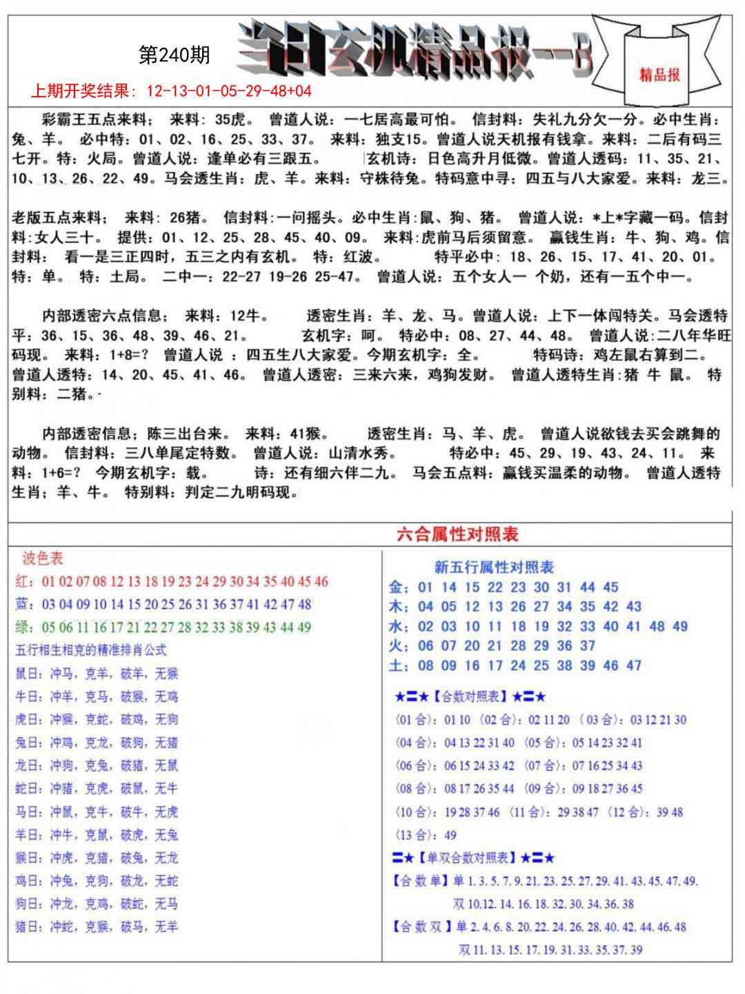 240期当日玄机精品报B[图]