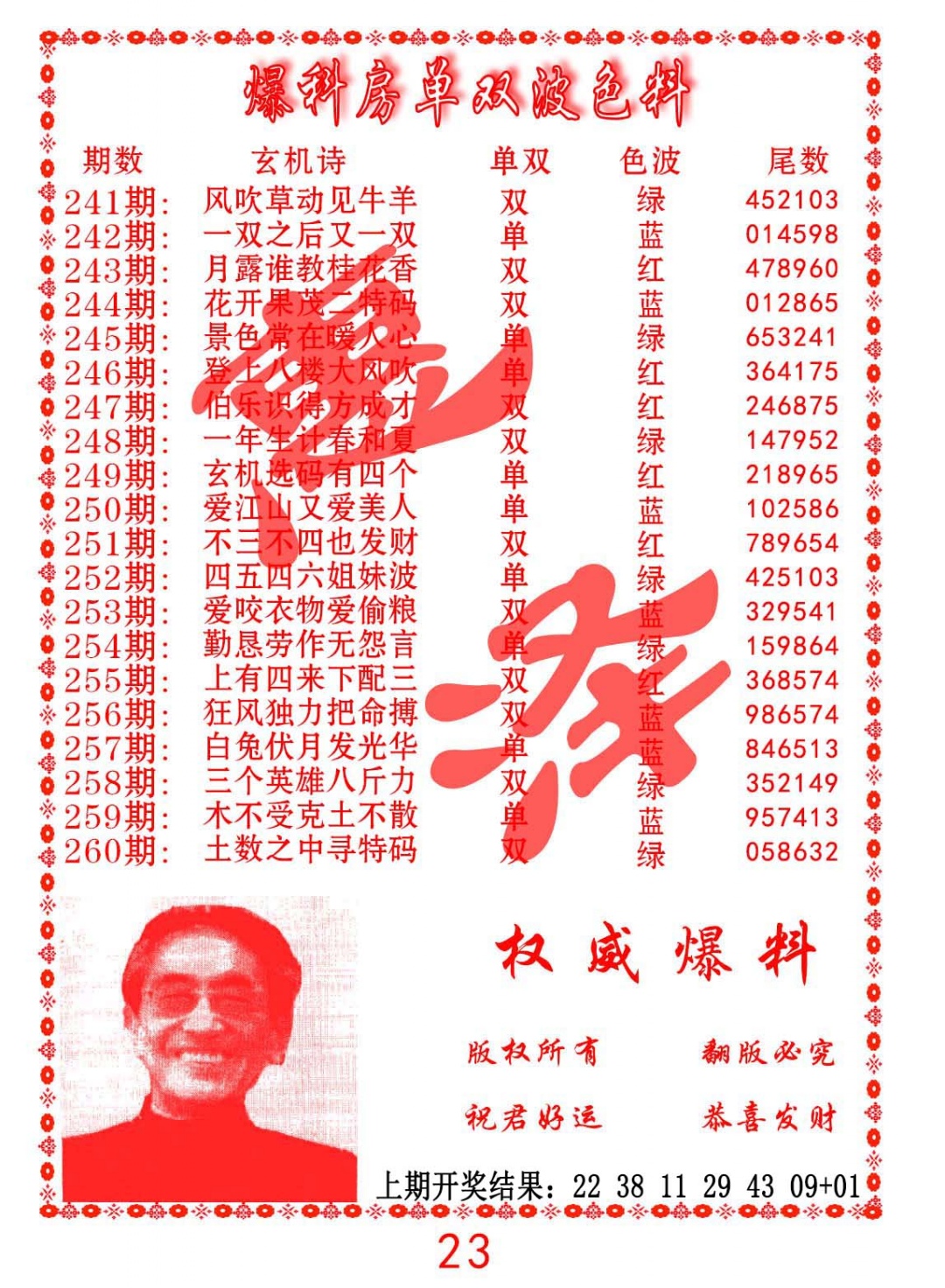 242期爆料房单双波色料[图]