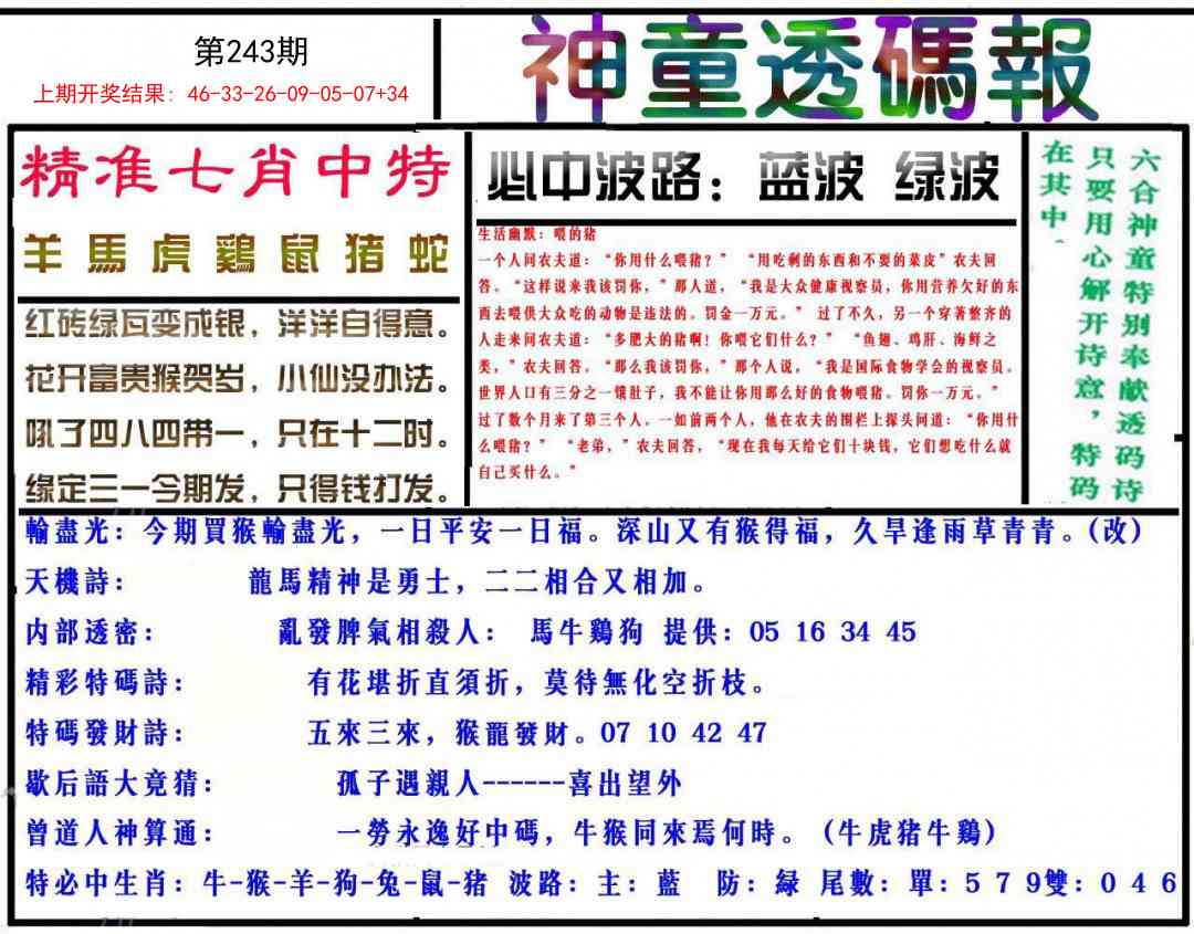 243期神童透码报[图]