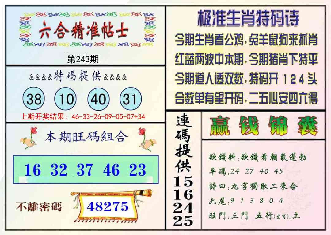 243期精准贴士[图]