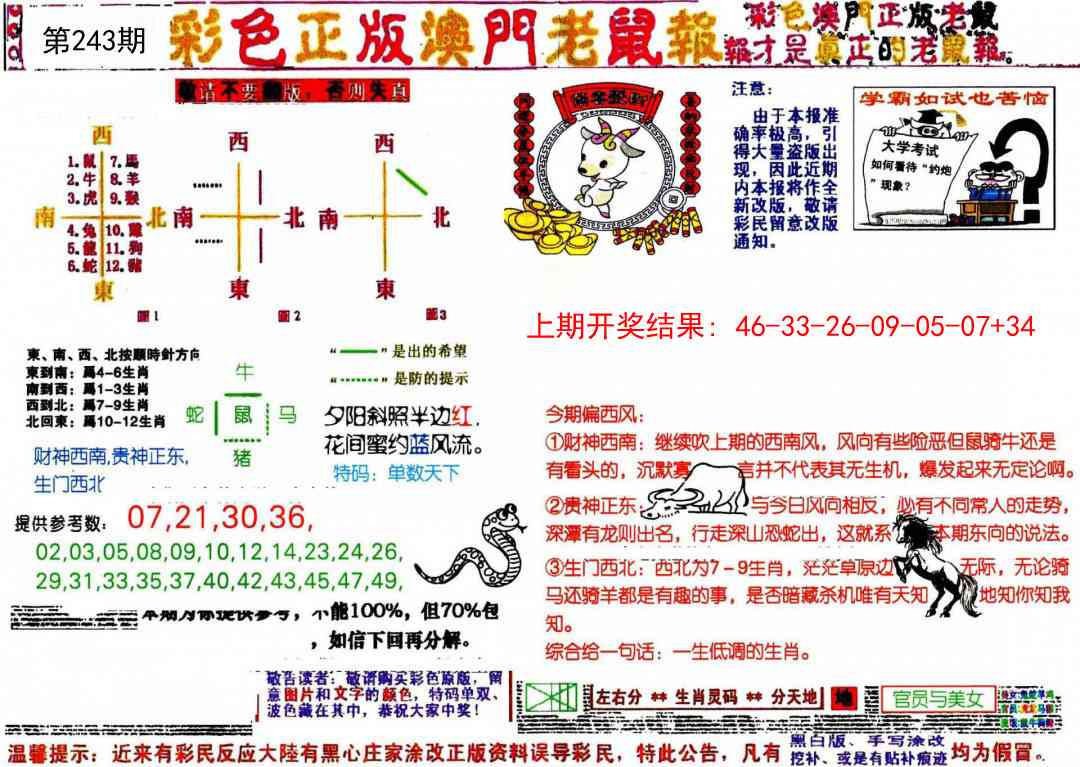 243期彩色正版澳门老鼠报[图]