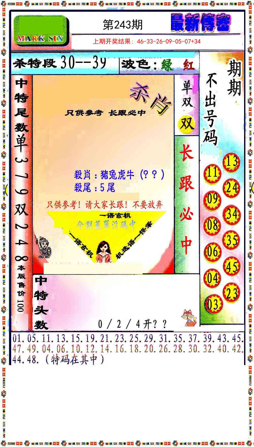 243期最新传密绝杀6肖[图]