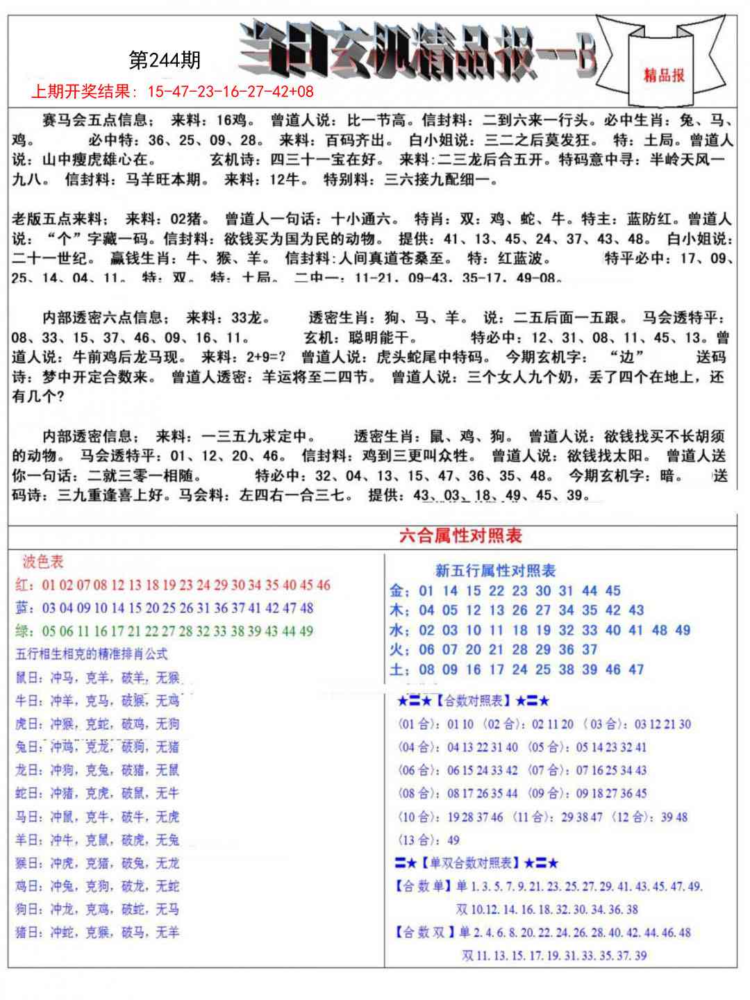 244期当日玄机精品报B[图]