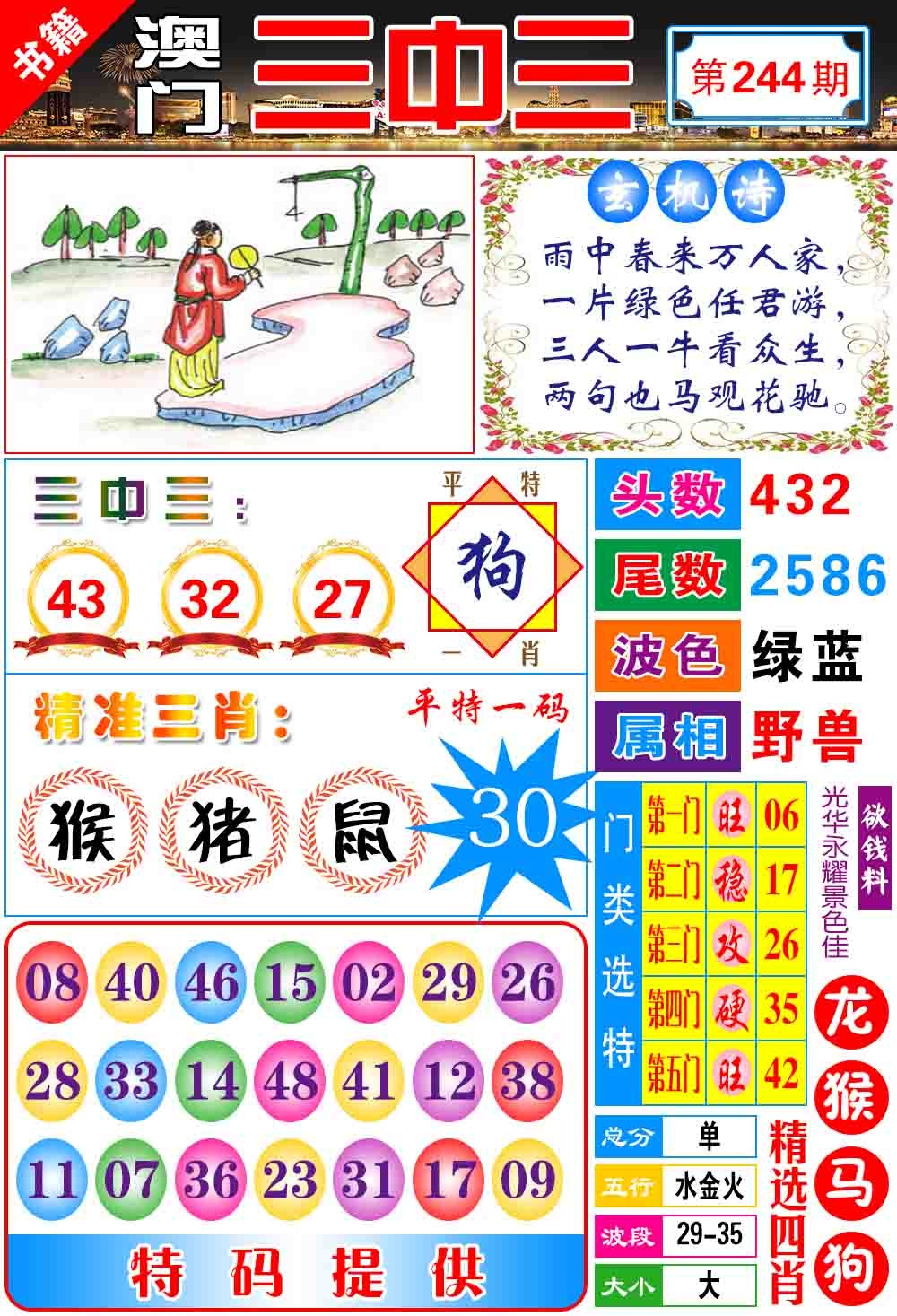 244期澳门宝典三中三[图]
