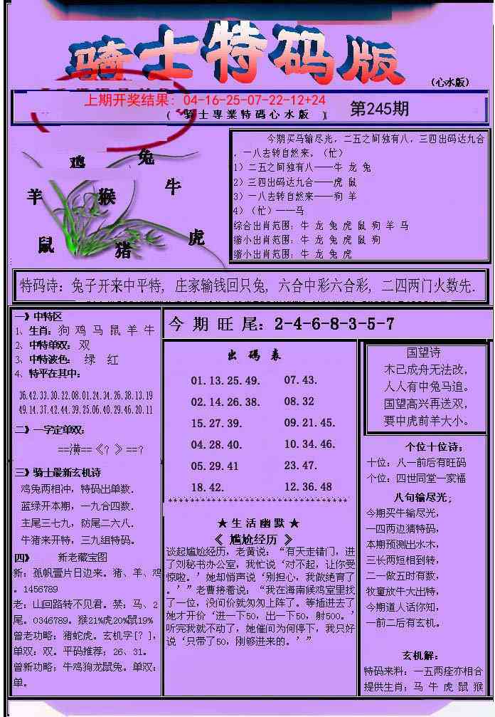 245期骑士特码版[图]