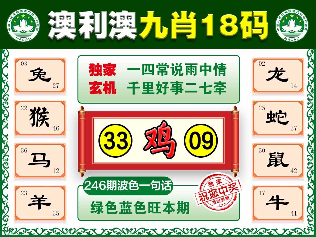 246期澳利澳九肖[图]