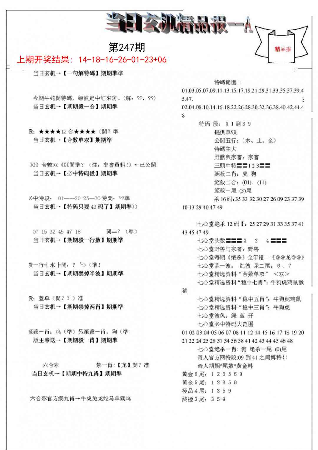 247期当日玄机精品报A[图]