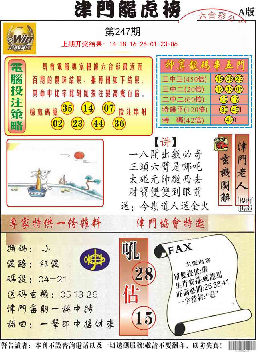 247期津门龙虎榜A[图]