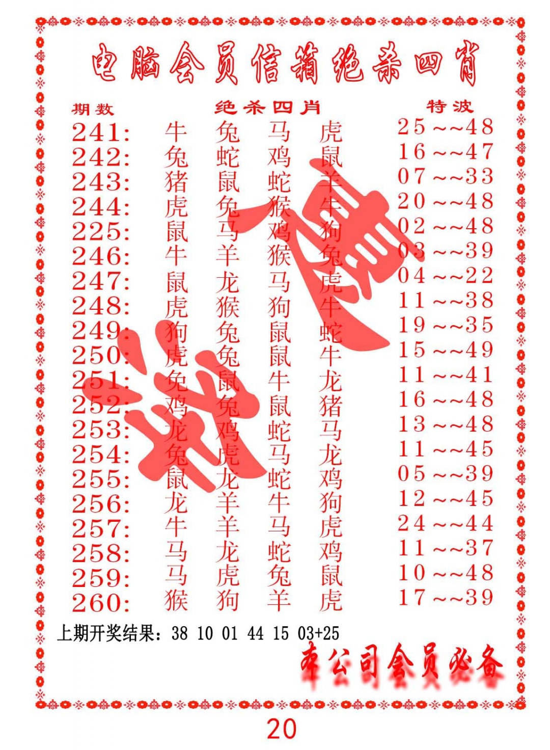 248期电脑会员-绝杀四肖[图]