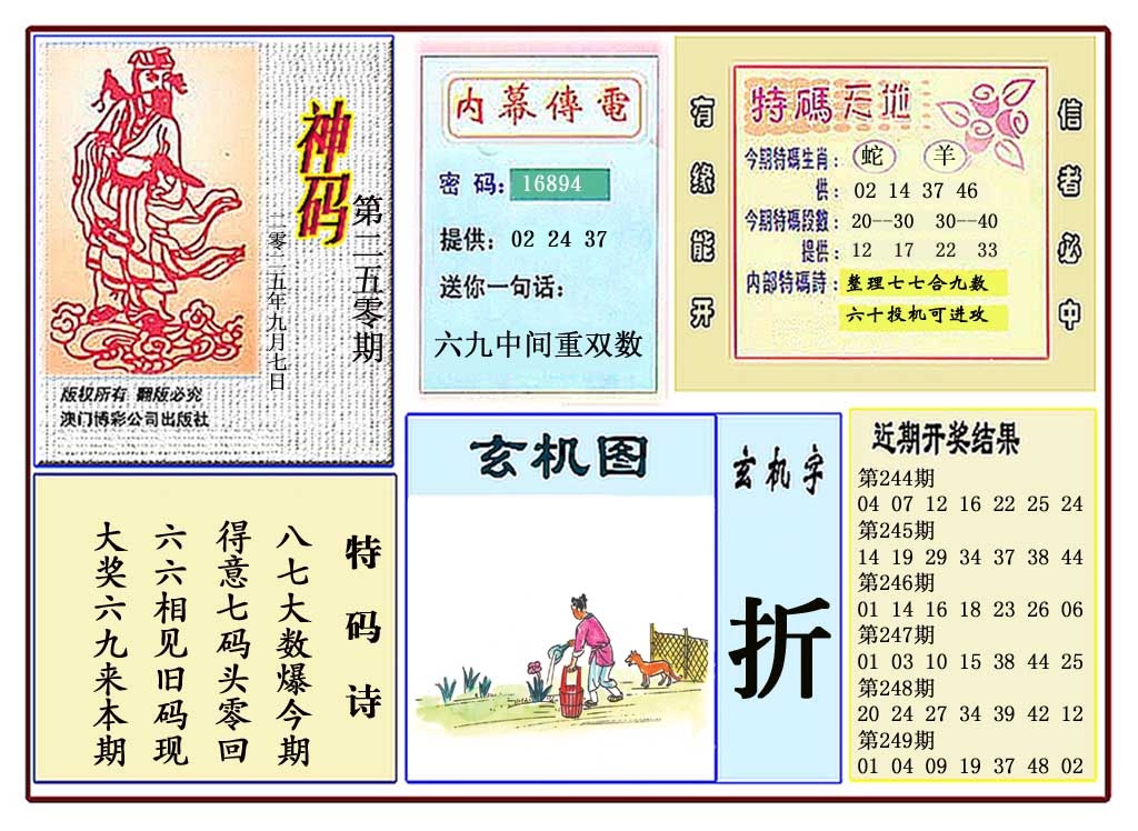 250期黄大仙神码[图]