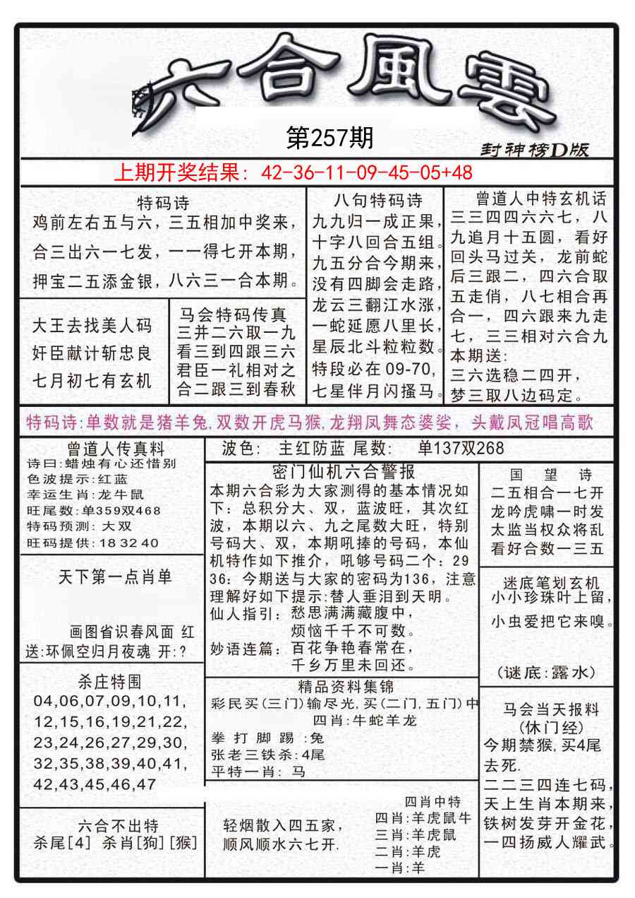 257期六合风云A[图]