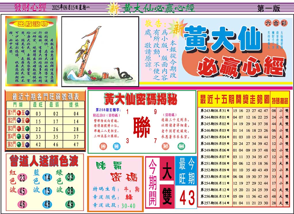 258期黄大仙必赢心经A[图]