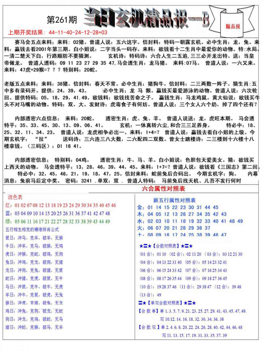 261期当日玄机精品报B[图]