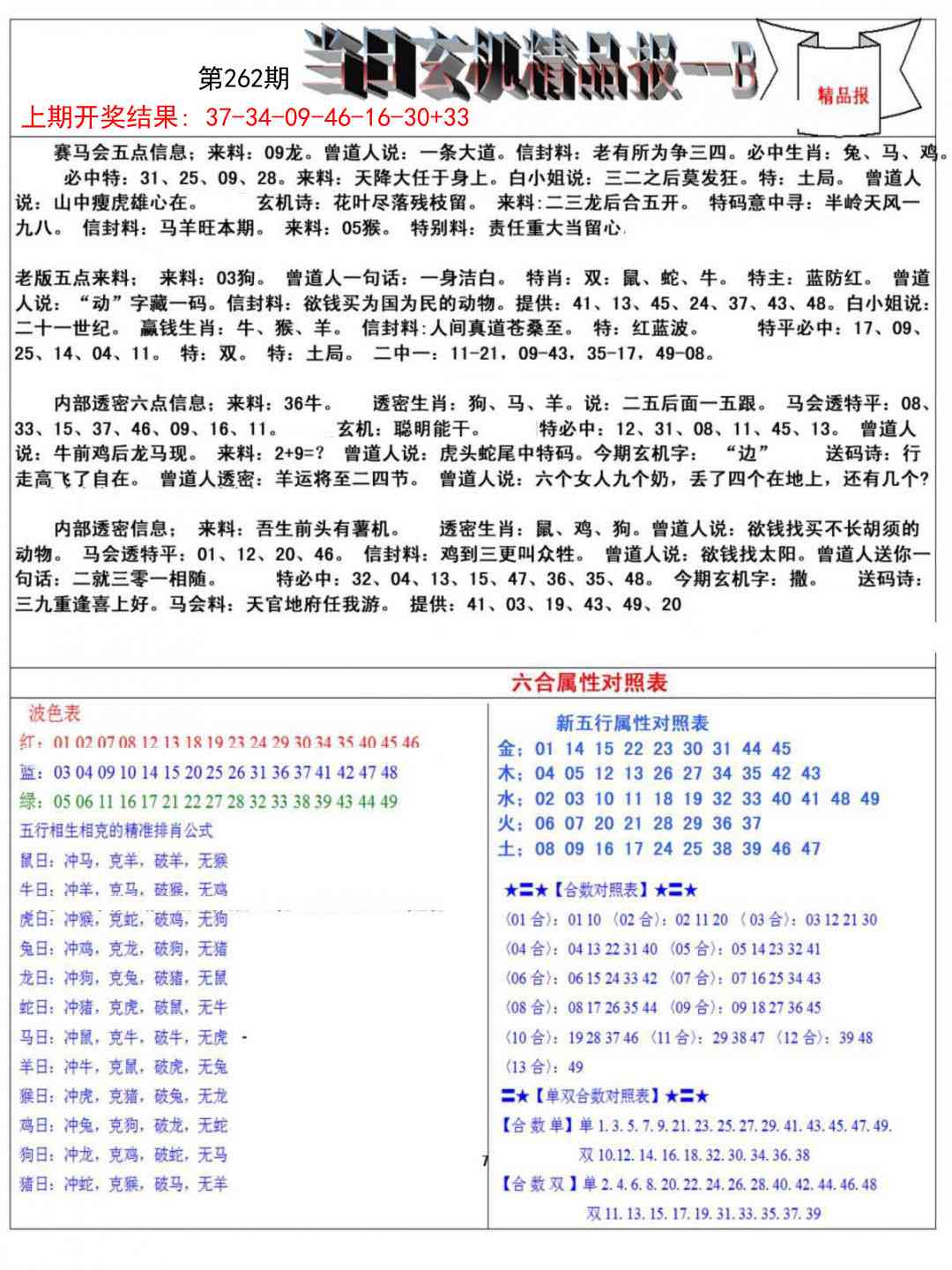 262期当日玄机精品报B[图]