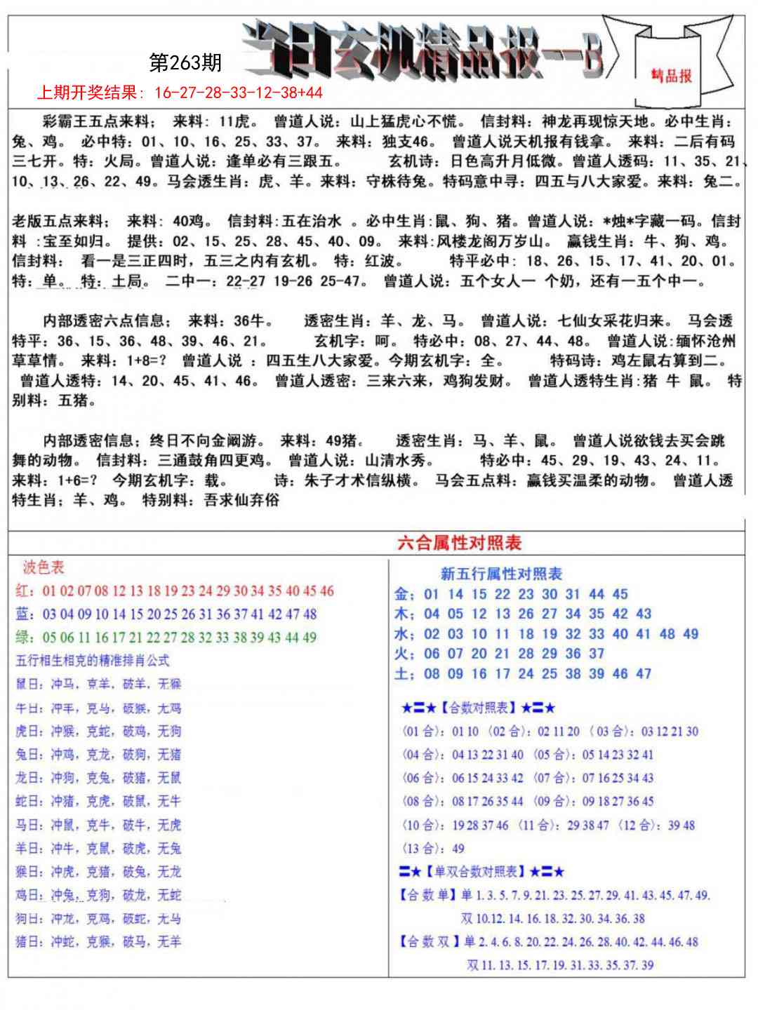 263期当日玄机精品报B[图]