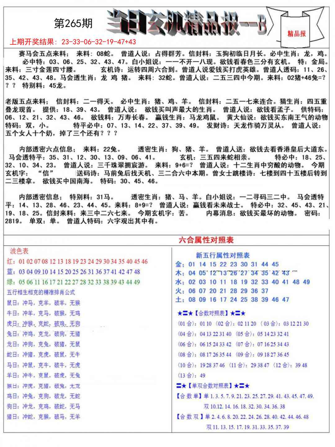 265期当日玄机精品报B[图]
