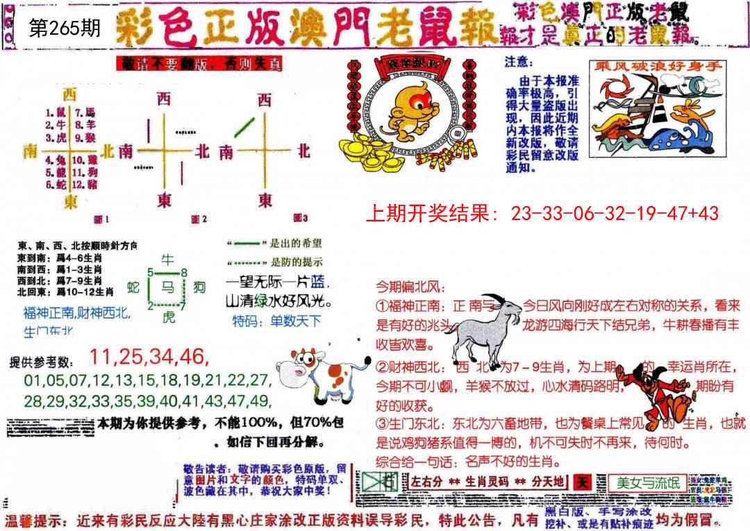 265期彩色正版澳门老鼠报[图]