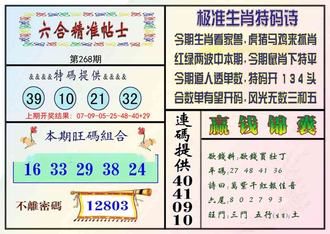 268期精准贴士[图]