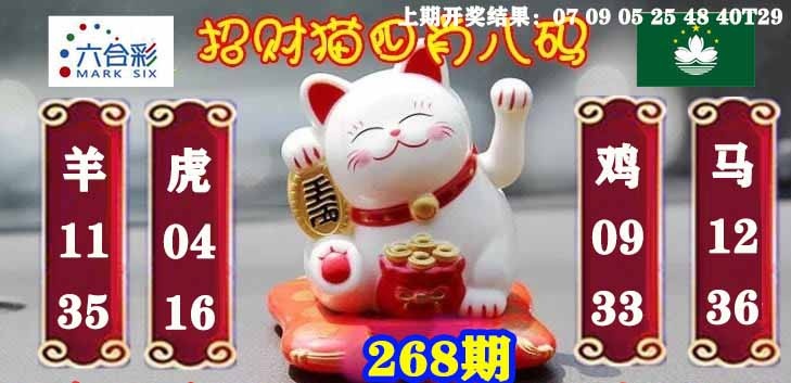 268期招财猫四肖八码[图]