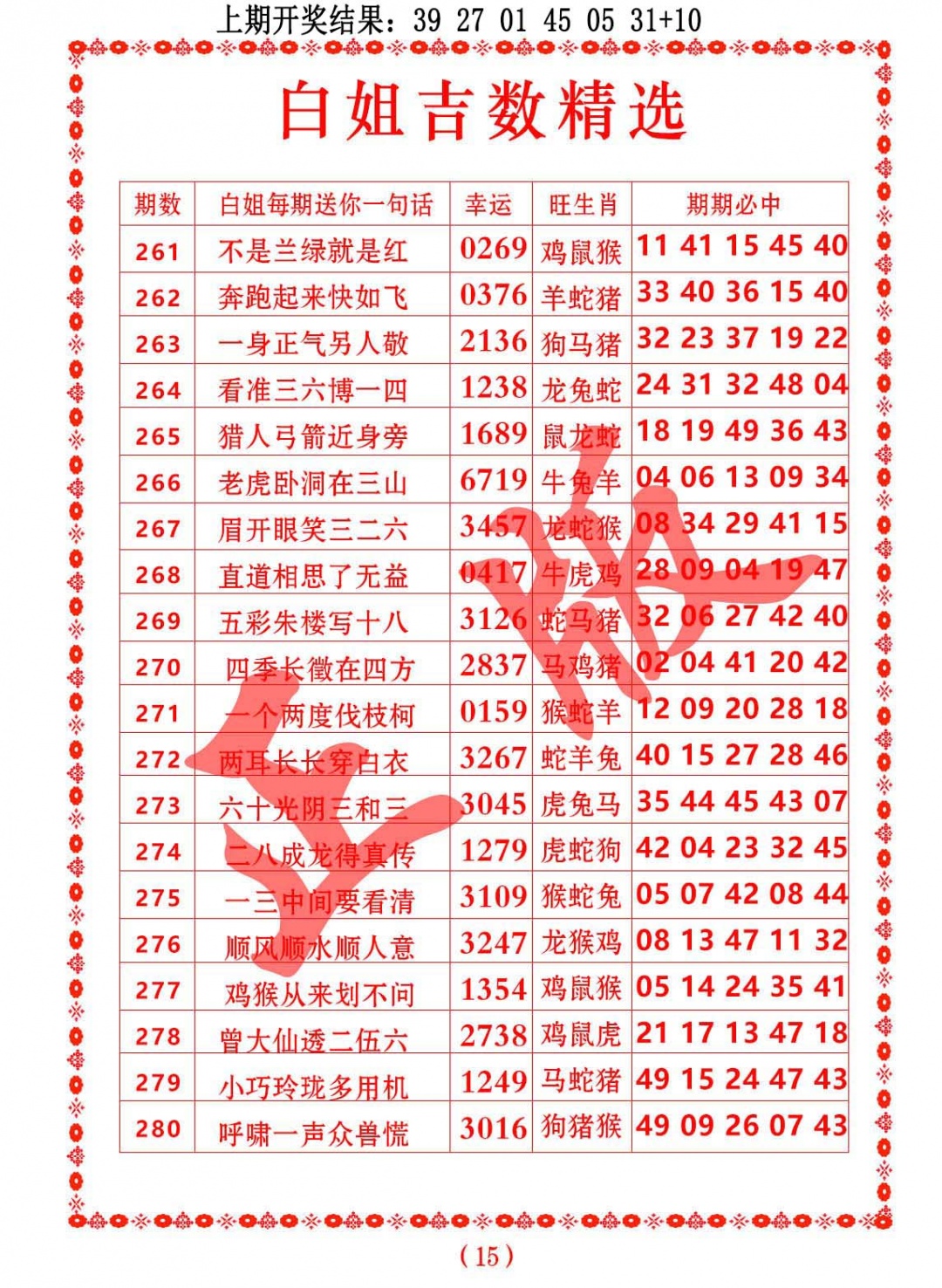269期白姐吉数精选[图]