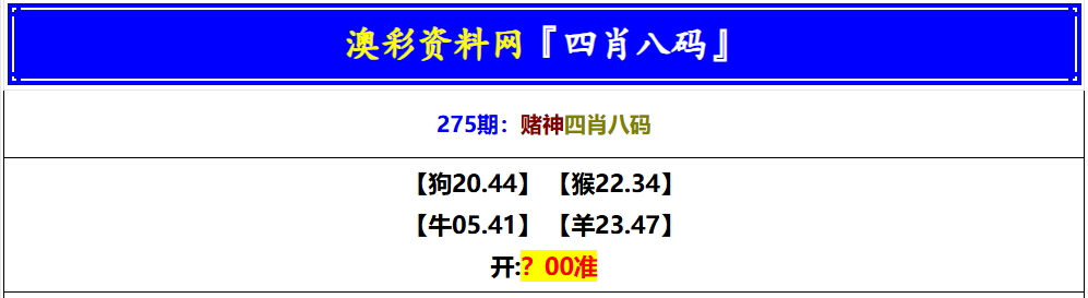 275期赌神四肖八码[图]