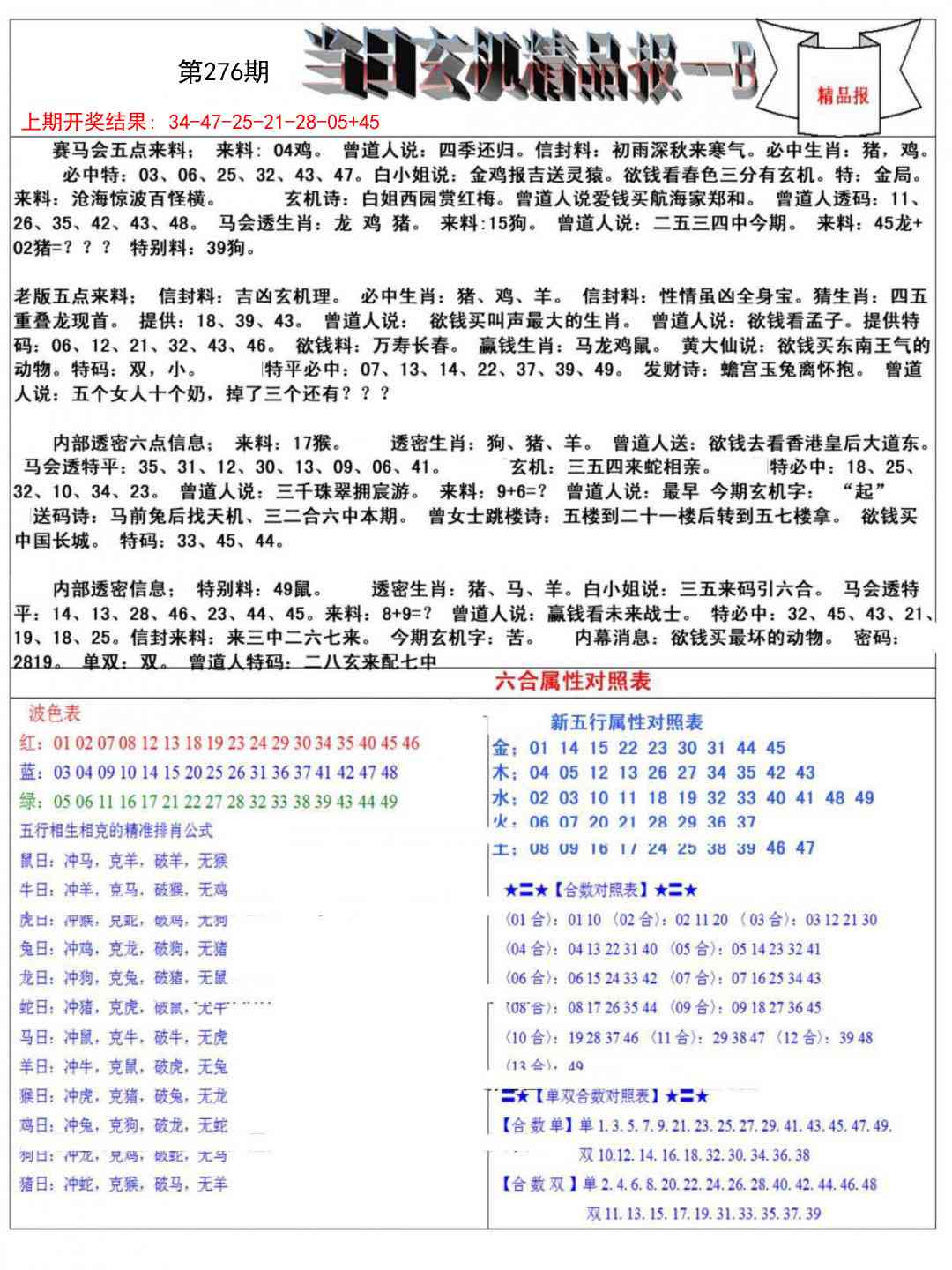 276期当日玄机精品报B[图]