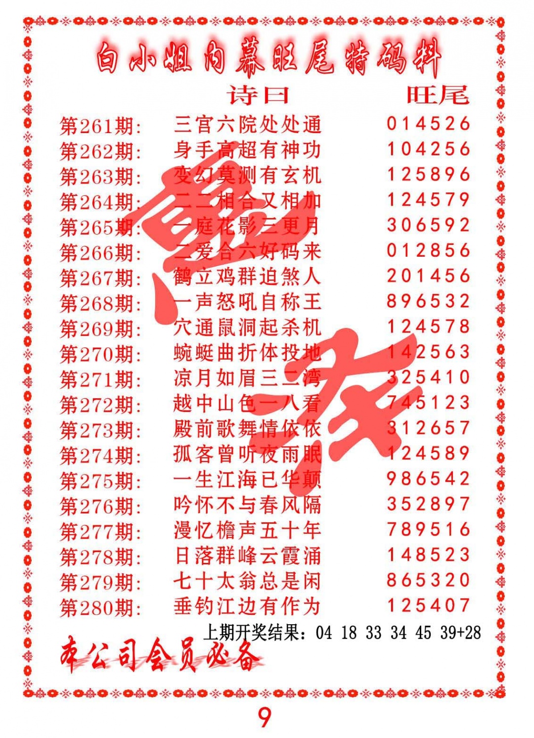 279期内幕旺尾特码料[图]