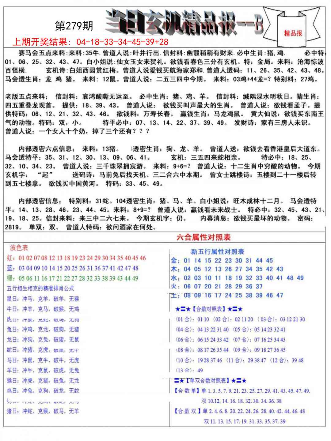 279期当日玄机精品报B[图]