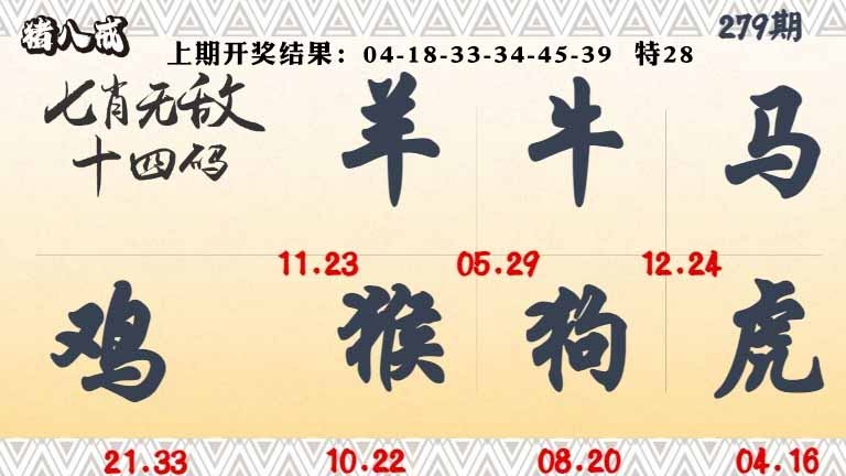 279期七肖无敌14码[图]