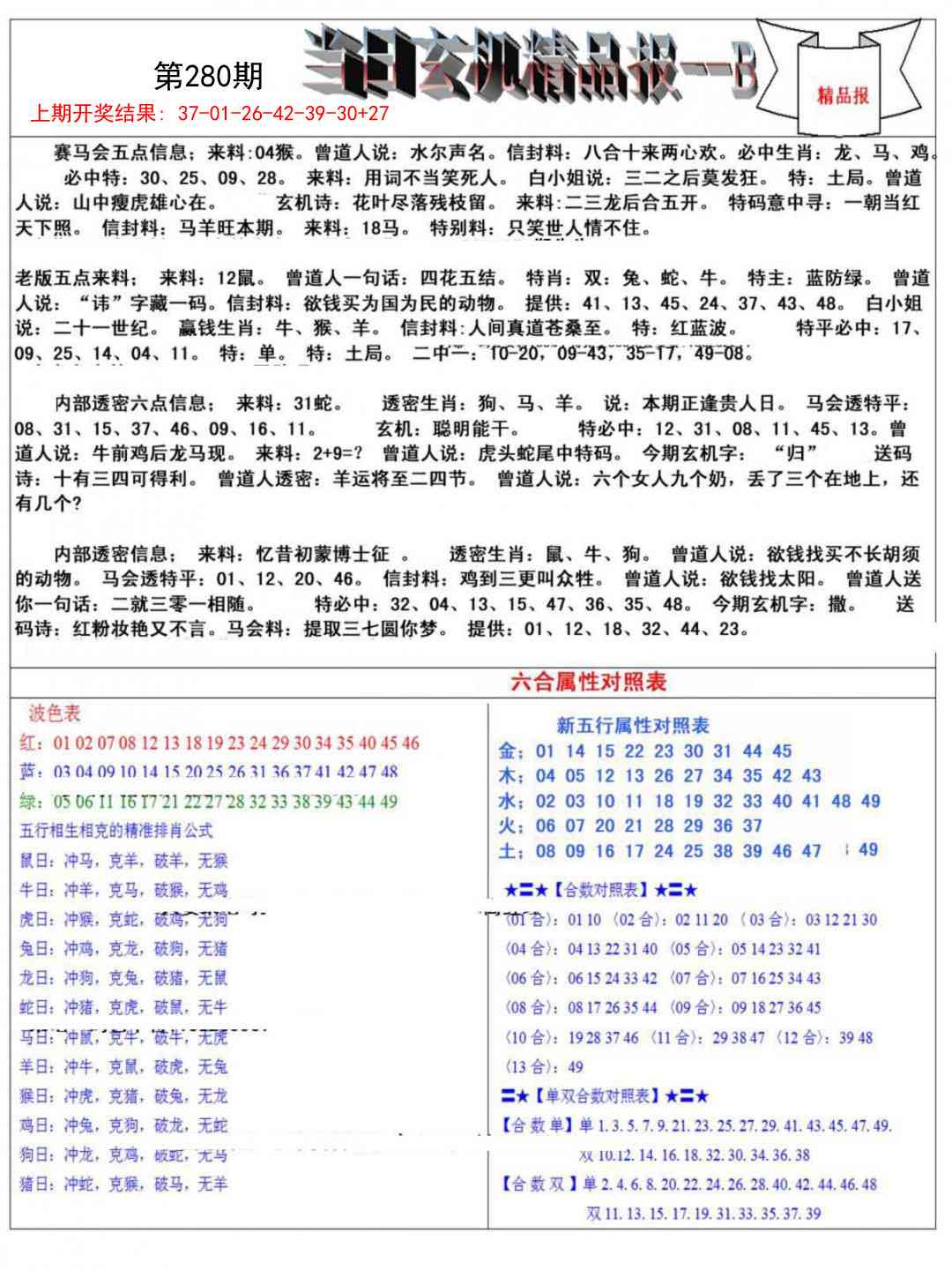 280期当日玄机精品报B[图]