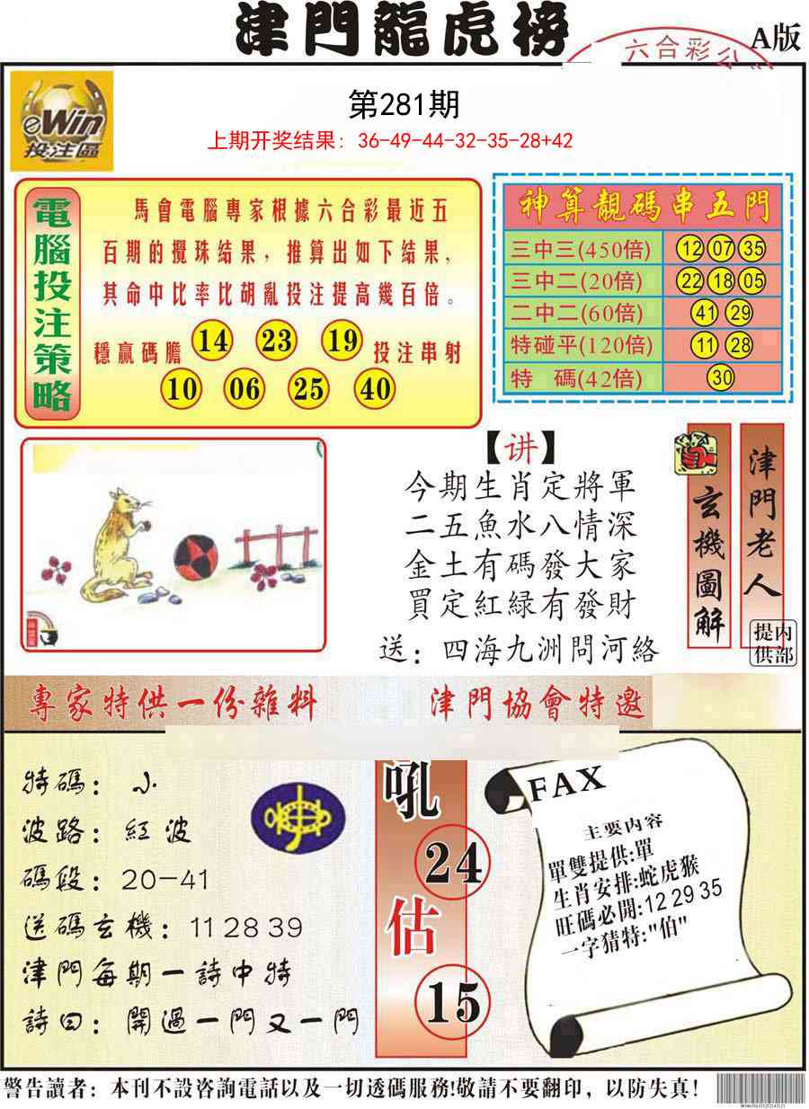 281期津门龙虎榜A[图]