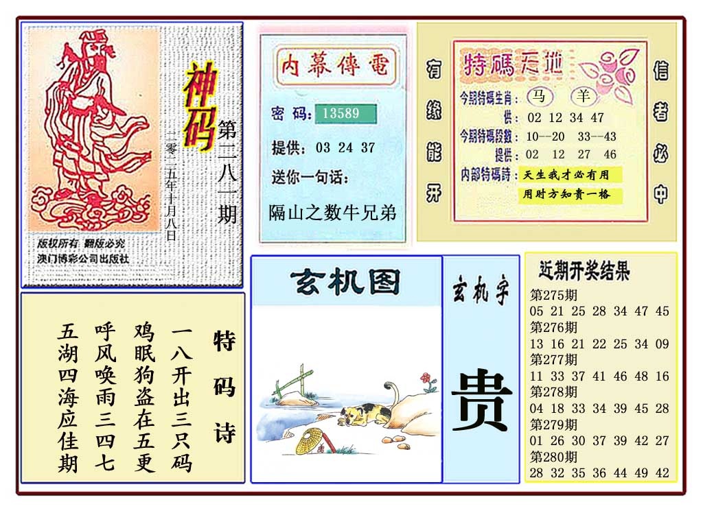 281期黄大仙神码[图]