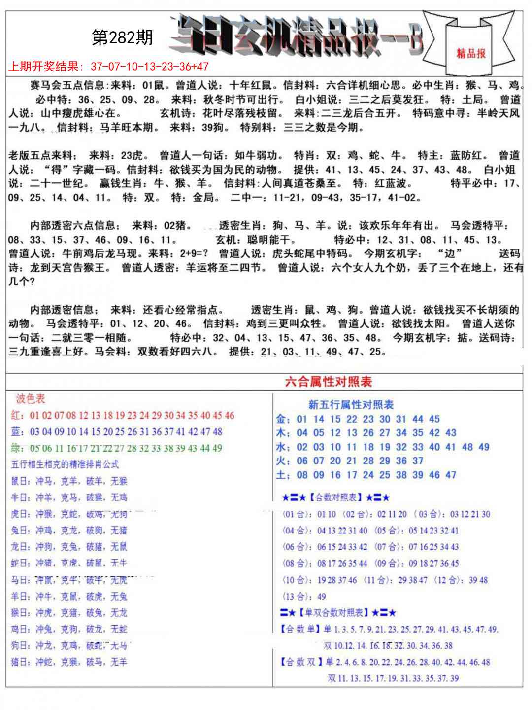 282期当日玄机精品报B[图]
