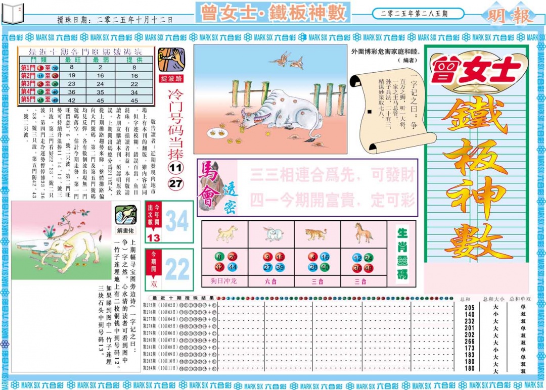 285期曾女士铁板神数A[图]