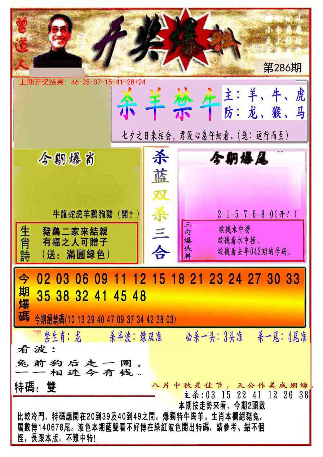 286期开奖爆料(新图推荐)[图]