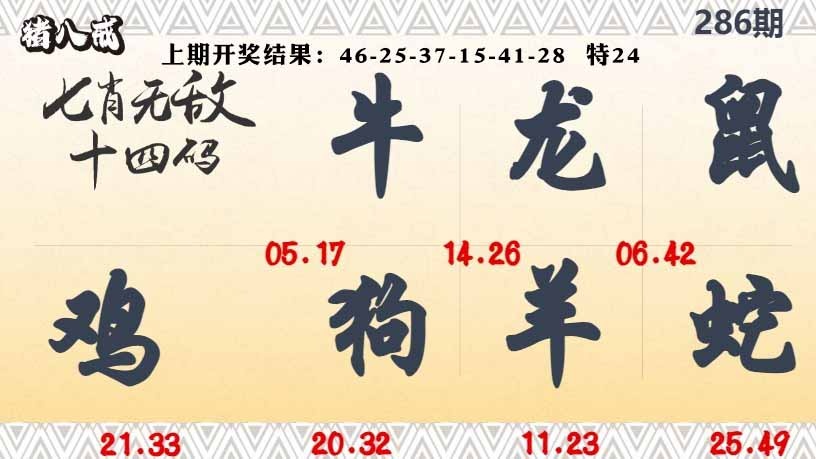 286期七肖无敌14码[图]
