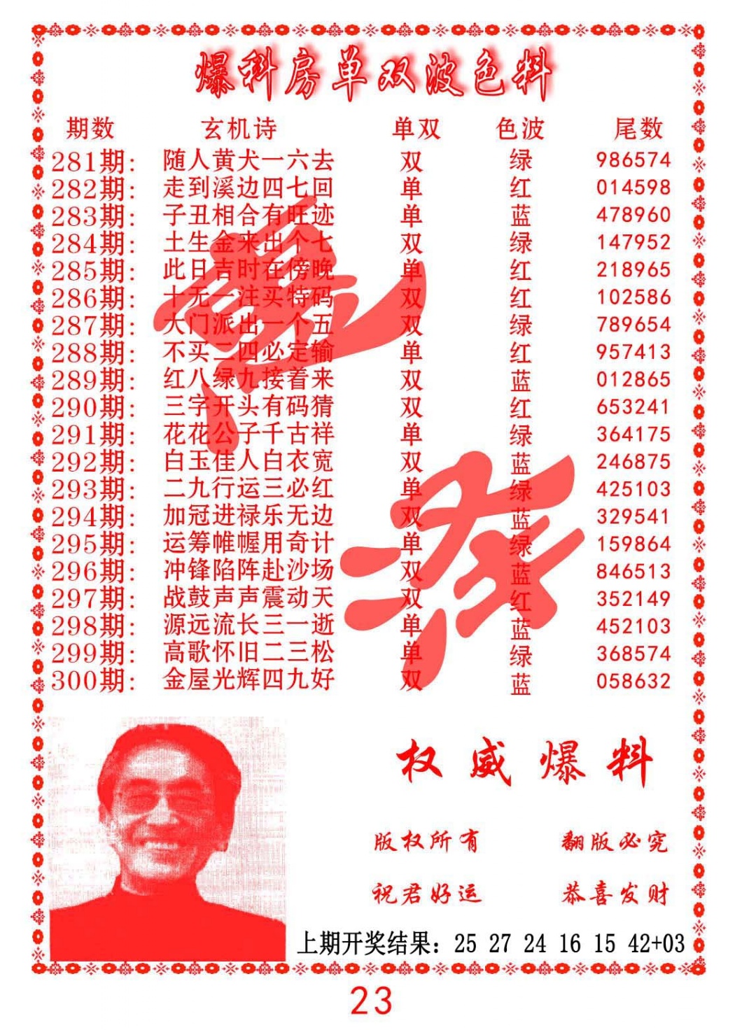 287期爆料房单双波色料[图]