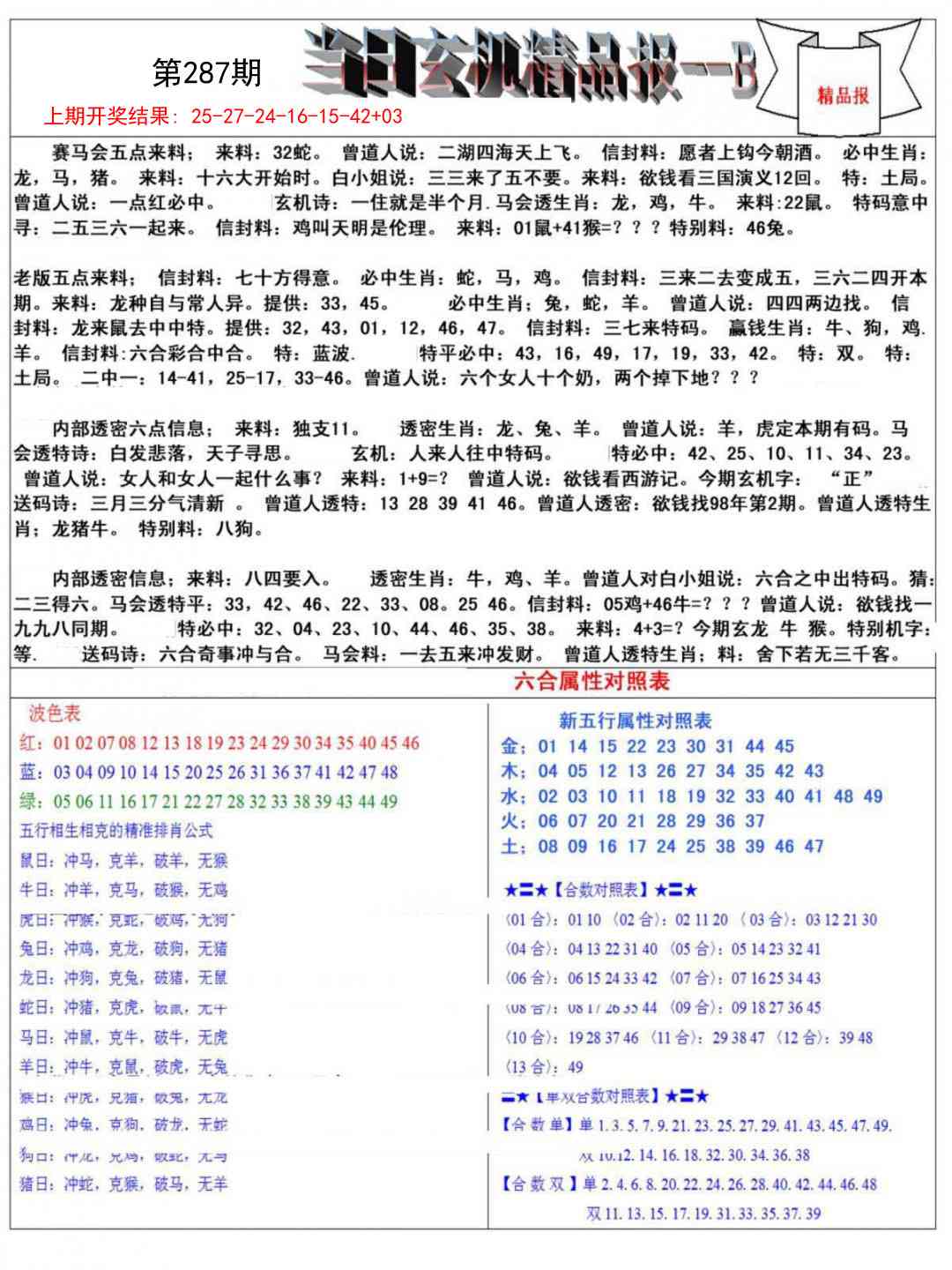 287期当日玄机精品报B[图]