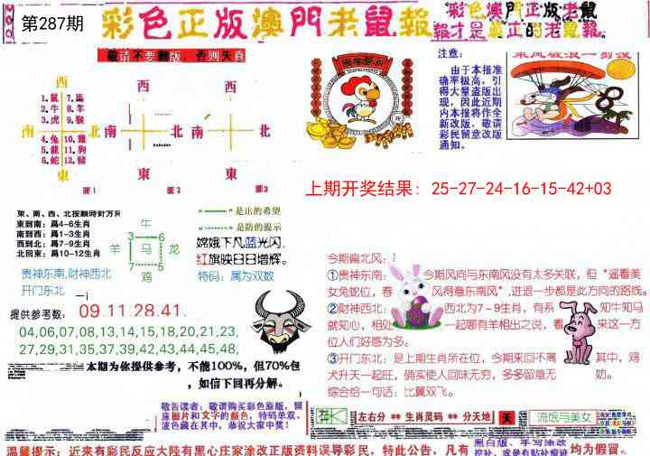 287期彩色正版澳门老鼠报[图]