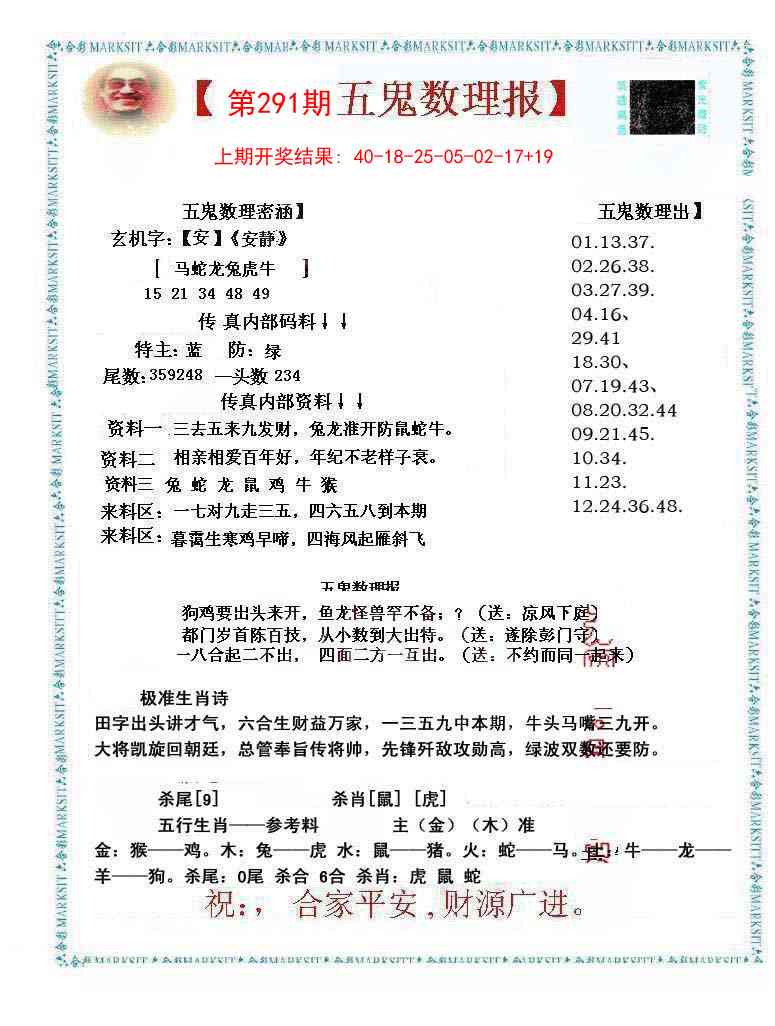 291期五鬼数理报[图]