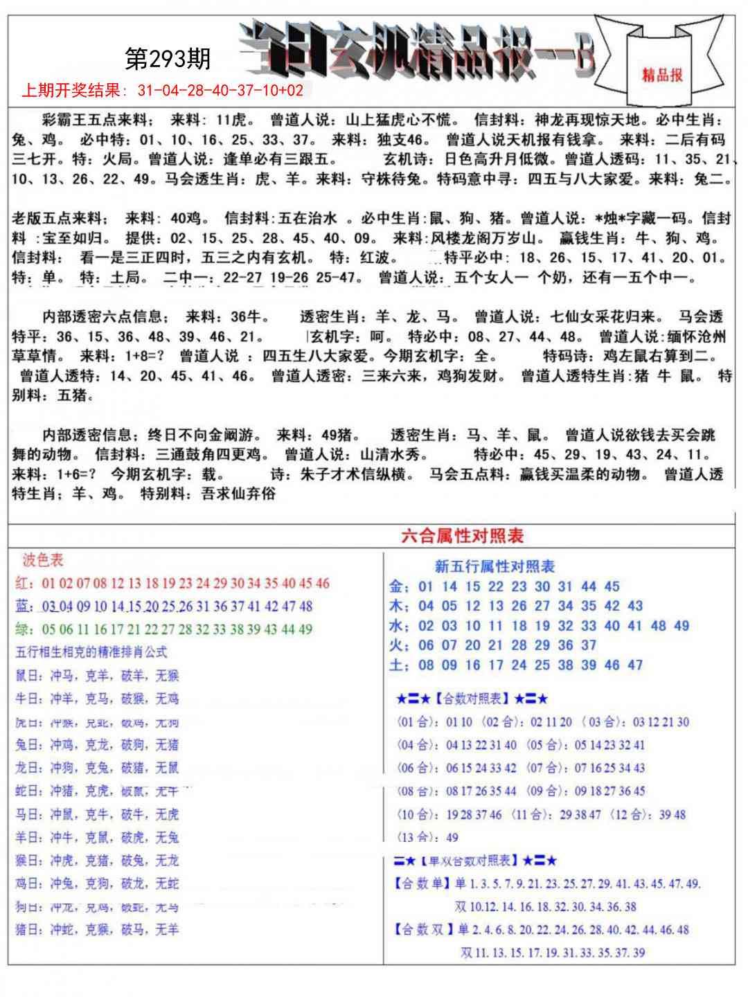 293期当日玄机精品报B[图]