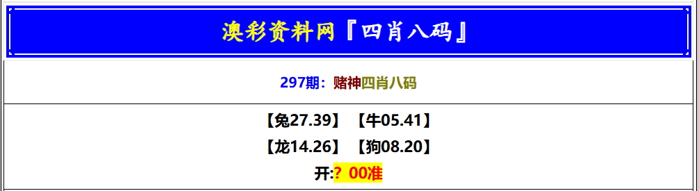 297期赌神四肖八码[图]