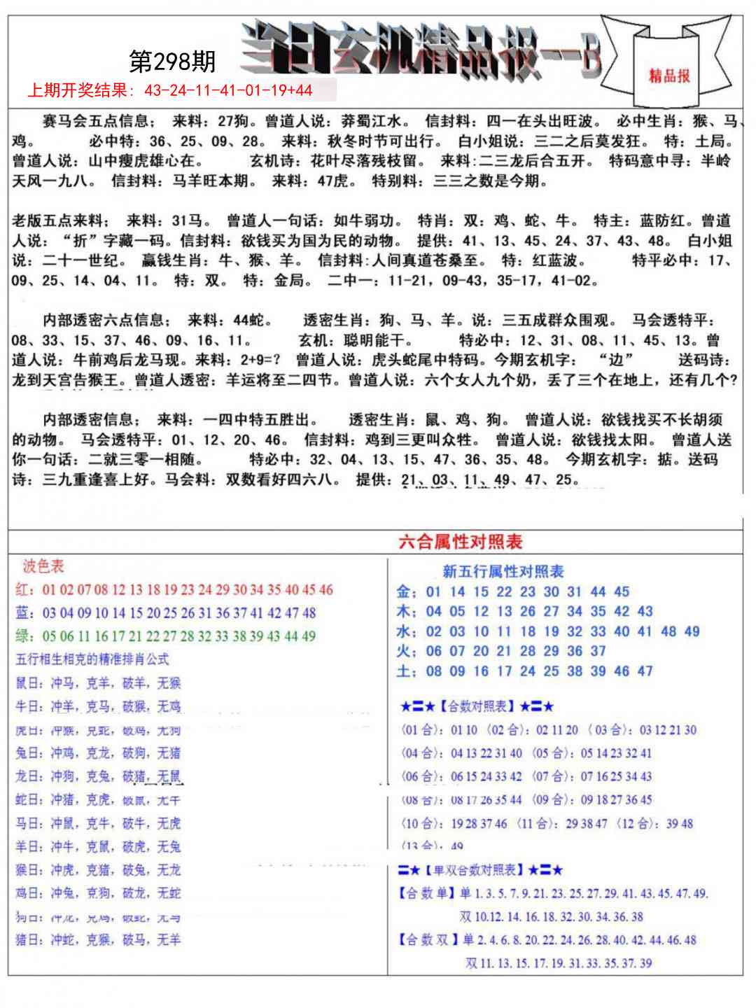 298期当日玄机精品报B[图]