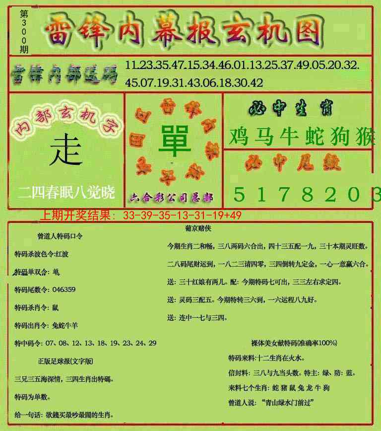300期雷锋玄机报[图]