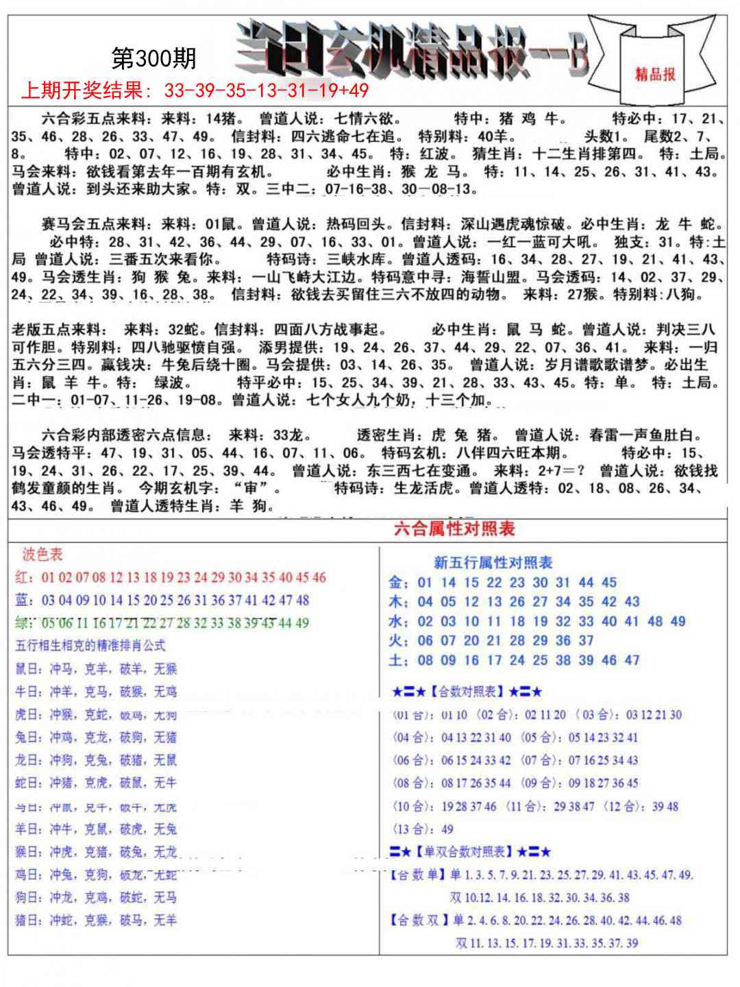 300期当日玄机精品报B[图]